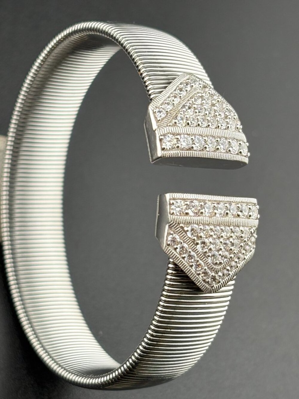 FC Sterling Silver Cubic Z Gas Pipe Tubogas Cuff Bracelet 2.2" - 2.5" - 35 Gm